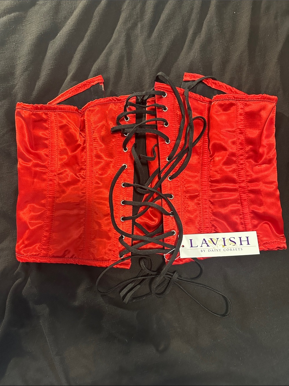 Lavish Red Satin Corset with Contrasting Black Laces